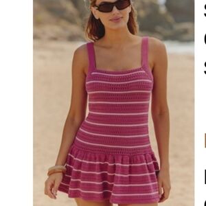 Anthropologie Pink Striped Knit Mini Dress